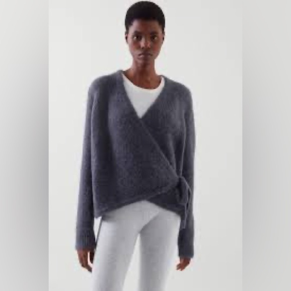 Cos navy wool alpaca wrap cardigan